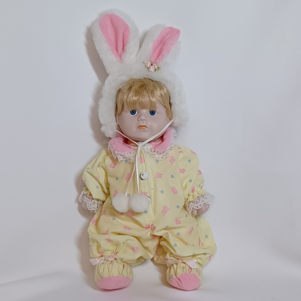 Plush Bunny-Ear Baby Doll in Yellow and Pink